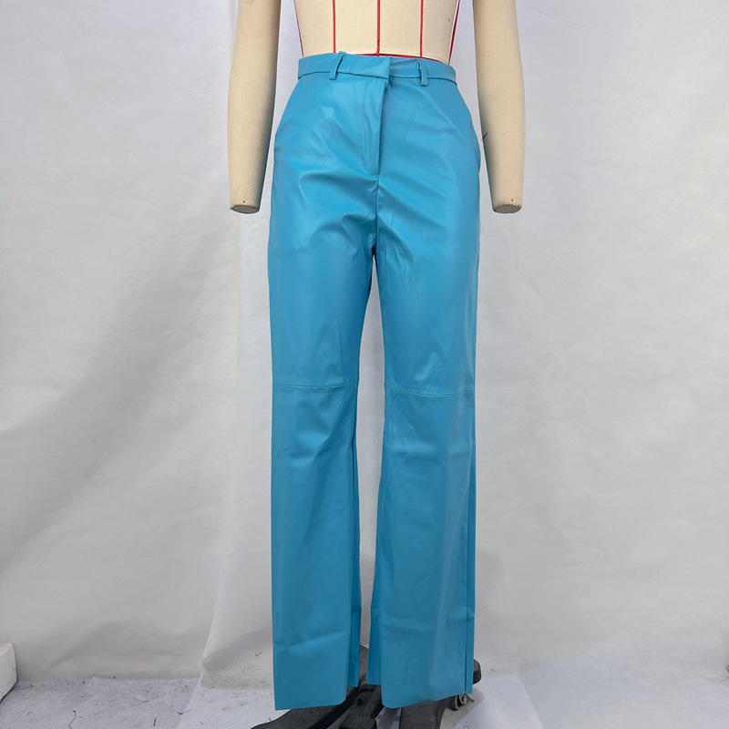OM-2024 Fall Fashion PU Leather Mid-Rise Butt-Lifting Straight Leg Women's Casual Pants