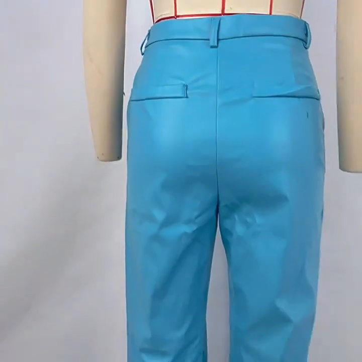 OM-2024 Fall Fashion PU Leather Mid-Rise Butt-Lifting Straight Leg Women's Casual Pants